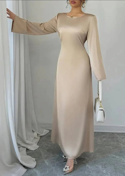 Elegant Silk Bodycon Beige Maxi