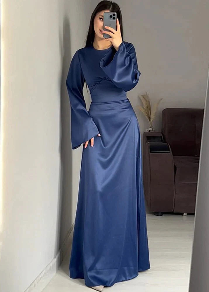 Elegant Silk Bodycon Blue Maxi