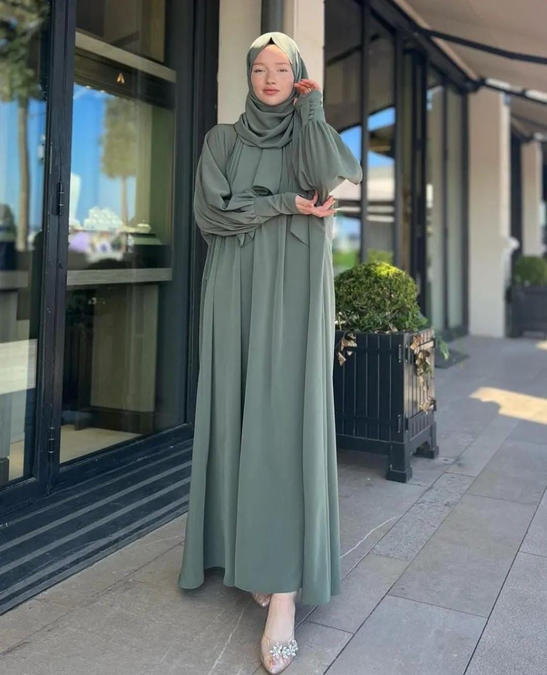 Olive Abaya with Stoller