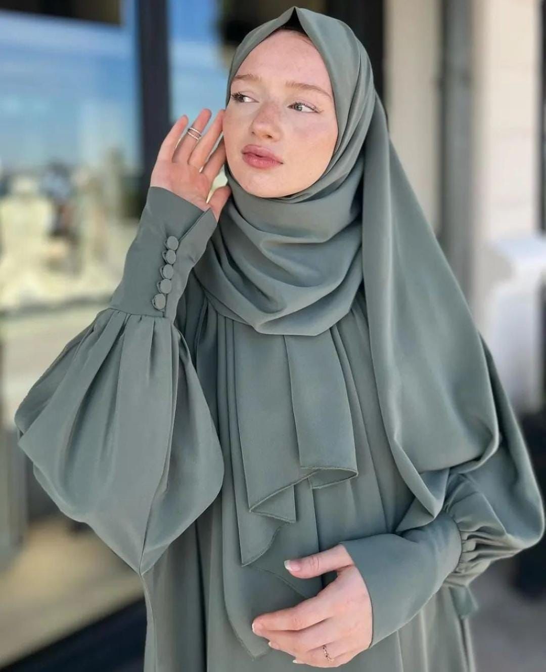 Olive Abaya with Stoller