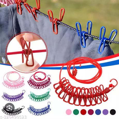 Portable Clothlesine Rope With 12 Clips