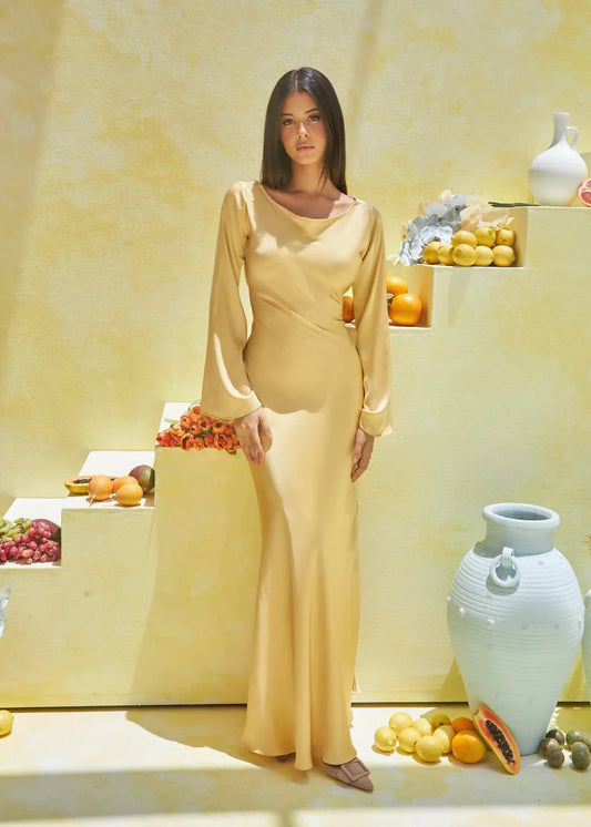 Elegant Silk Bodycon Golden Maxi